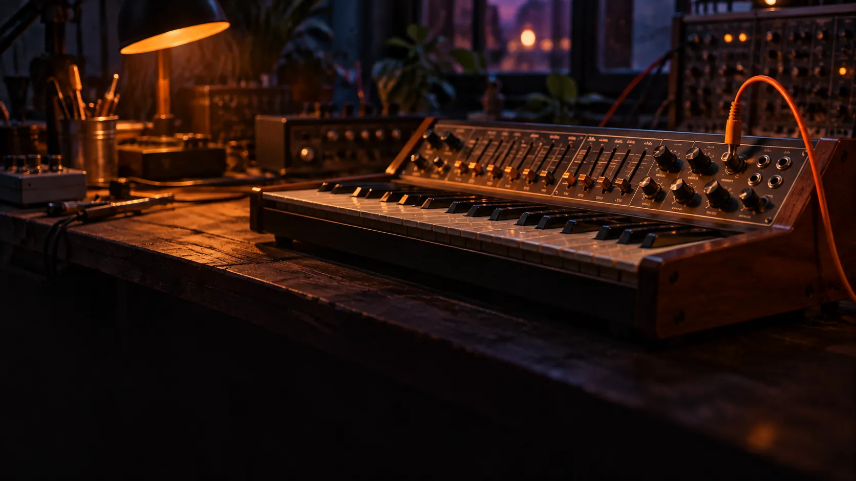 A monophonic bass synthesizer with a patch cable